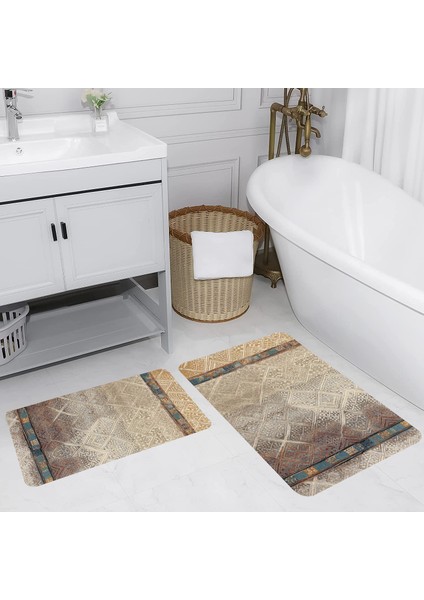 Dijital Baskı Modern Banyo Halısı Ikili Banyo Paspası LNA5183 100X60+60X50 cm