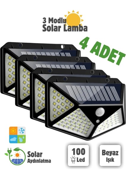 Güneş Enerjili Bahçe Lambası 100 LED 4'lü Paket Bahçe Aplik Bahçe Lambası Bahçe Aydınlatma