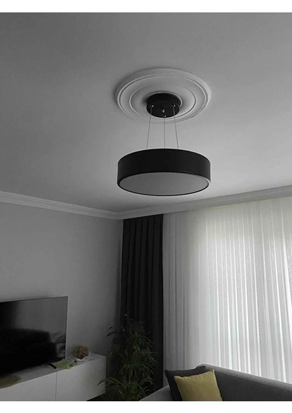 Drum 40CM (Siyah Kasa, Beyaz Işık) Ledli Modern LED Avize, Salon, Mutfak, Oturma Yatak Odası, Sarkıt modelleri