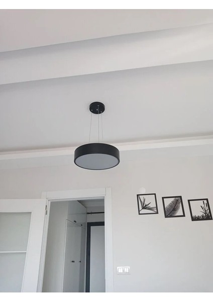 Drum 40CM (Siyah Kasa, Beyaz Işık) Ledli Modern LED Avize, Salon, Mutfak, Oturma Yatak Odası, Sarkıt fırsatları