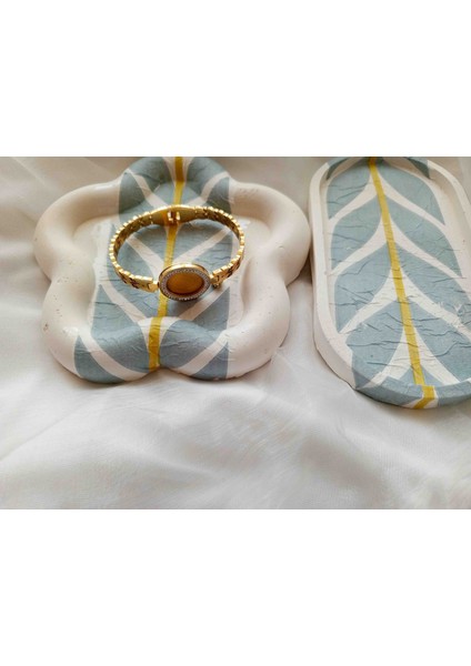 Modern Sanat Esintili Mavi-Sarı Yaprak Desenli Masaüstü Organizer Seti fiyatları