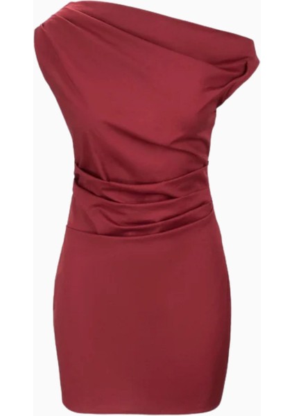 Mini Phare Dress, Fırfırlı Mini Elbise, Omuzdan Düşük Yaka, Günlük ve Gece