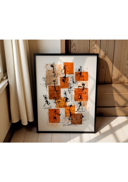 Çizgisel Insanlar - Doğal Ahşap Çerçeveli Tablo - Art Collection modelleri