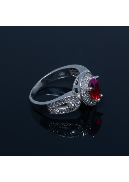 925 Ayar Gümüş Kırmızı Zirkon Taşlı Kadın Yüzük Parmağa Göre Ayarlanır 4.66 gr