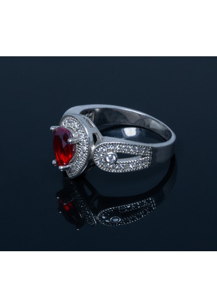 925 Ayar Gümüş Kırmızı Zirkon Taşlı Kadın Yüzük Parmağa Göre Ayarlanır 4.66 gr modelleri