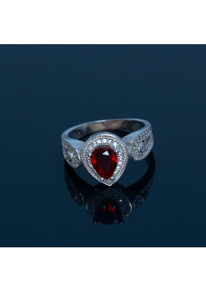 925 Ayar Gümüş Kırmızı Zirkon Taşlı Kadın Yüzük Parmağa Göre Ayarlanır 4.66 gr fırsatları