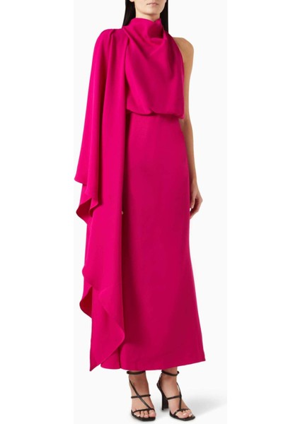 Saten Maxi Elbise - Mor - %70 Asetat %30 Polyester - Drapeli Kaban Kol & Açık Sırt