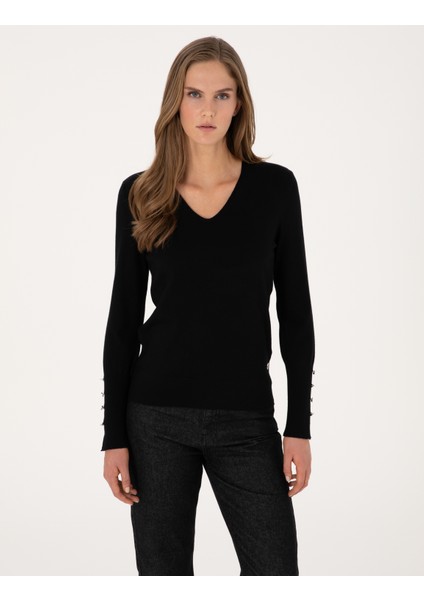 Kadın Siyah Slim Fit Basic Kazak 50310915-VR046