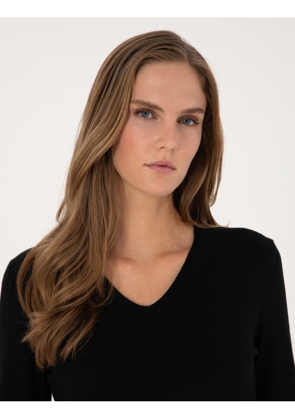 Kadın Siyah Slim Fit Basic Kazak 50310915-VR046 fiyatları