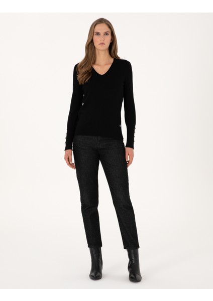 Kadın Siyah Slim Fit Basic Kazak 50310915-VR046 fırsatları