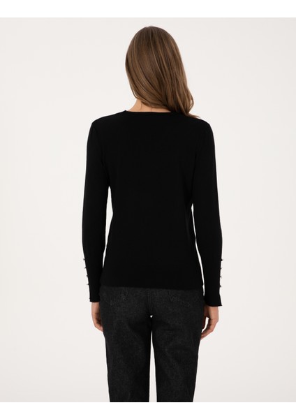 Kadın Siyah Slim Fit Basic Kazak 50310915-VR046 indirimleri