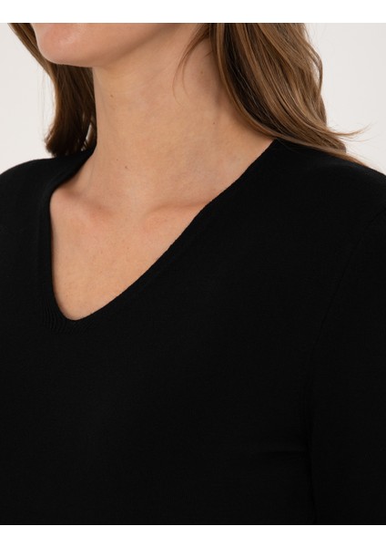 Kadın Siyah Slim Fit Basic Kazak 50310915-VR046