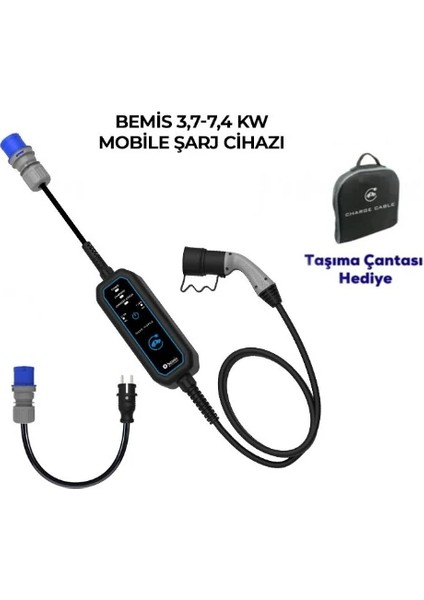 3,7 - 7,4 Kw Mono Mobil Araç Şarj Aleti - 5 Metre
