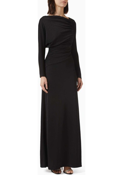 Daphne Maxi Elbise - Asimetrik Yaka, Uzun Kollu, Şık ve Zarif Tasarım