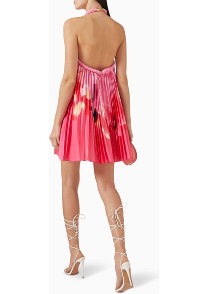 Fixby Plise Mini Elbise - Çok Renkli - %100 Polyester - Halter Yaka - Gizli Arka Fermuar fiyatları