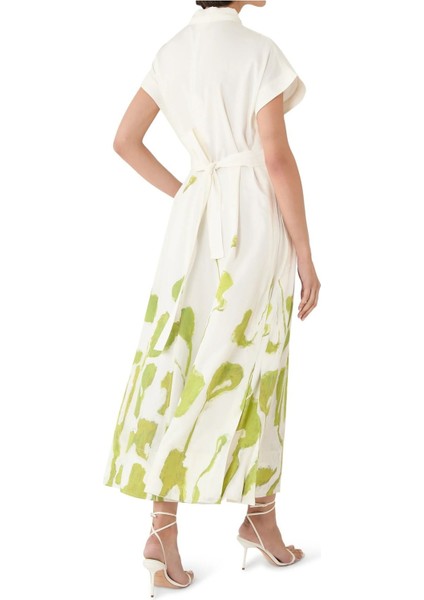 Wedmore Midi Elbise Kısa Kollu Zarif Viskon Keten Karışımlı Şık Tasarım Elbise fiyatları