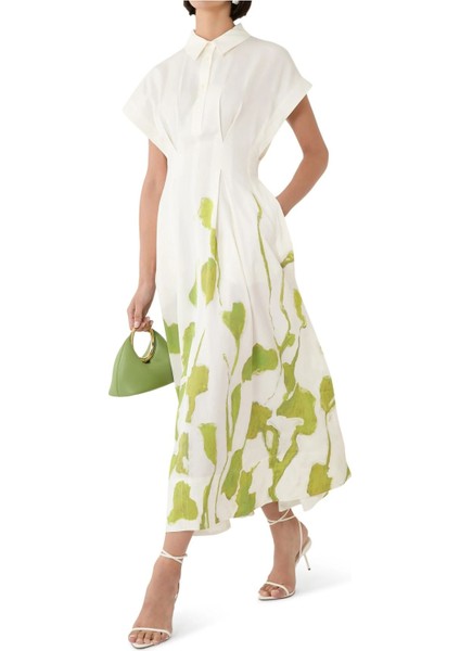 Wedmore Midi Elbise Kısa Kollu Zarif Viskon Keten Karışımlı Şık Tasarım Elbise modelleri