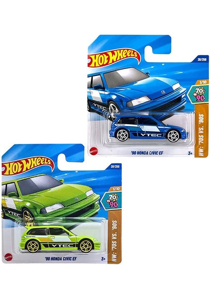 2 Araç Hot Wheels '90 Honda Civic Ef Set - Mavi & Yeşil (1/64)
