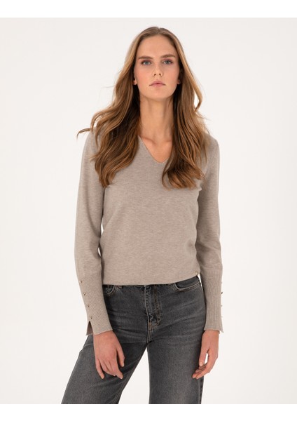 Kadın Vizon Slim Fit Basic Kazak 50310915-VR052