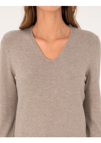 Kadın Vizon Slim Fit Basic Kazak 50310915-VR052