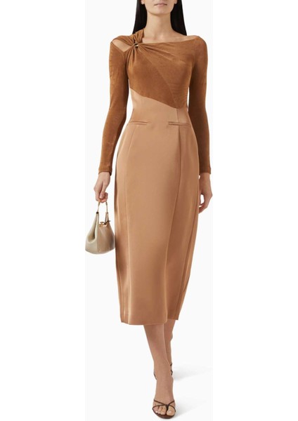 Eleanor Midi Dress - Zarif Tasarım, Altın Yüzük Dekolteli, Uzun Kollu, Etkileyici Midi Elbise fiyatları