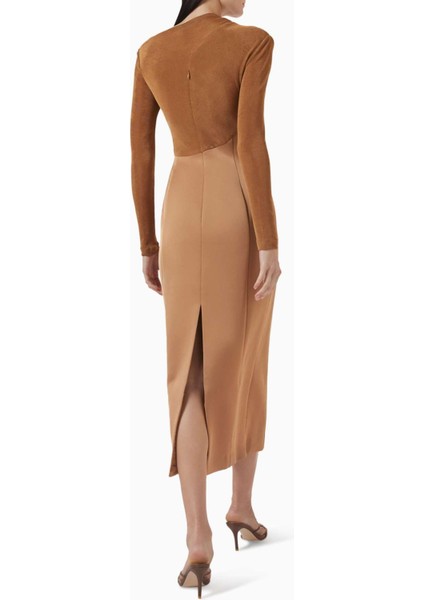Eleanor Midi Dress - Zarif Tasarım, Altın Yüzük Dekolteli, Uzun Kollu, Etkileyici Midi Elbise modelleri