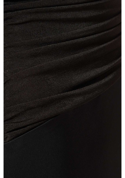 Mirabel Midi Elbise - 50'ler Glamouru, Uzun Kollu, Drapeli Yaka, Taffeta Etek fırsatları