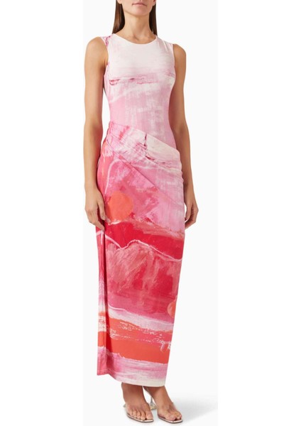 Violethill Midi Elbise - Çok Renkli - Crewneck - Gizli Kapama - Fırfırlı Etek - Pembe