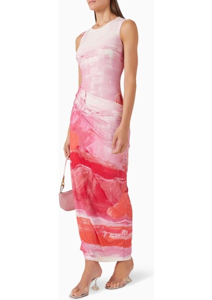 Violethill Midi Elbise - Çok Renkli - Crewneck - Gizli Kapama - Fırfırlı Etek - Pembe fiyatları