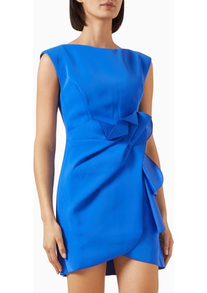 Lamberton Mini Elbise - Mavi - %100 Polyester, Bonded Kumaş, Sarma Etek Tasarımı