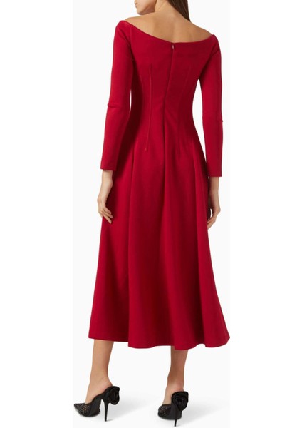 Şıklık ve Rahatlık: Mimosa Off-Shoulder Midi Dress - A-Line Silüet, Umi Kumaş modelleri