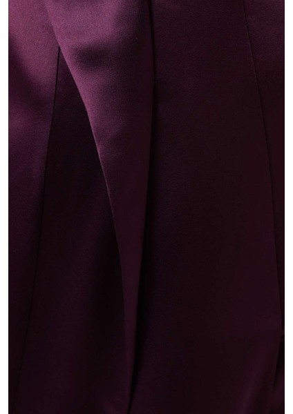 Koyu Mor Wombridge Maxi Elbise - %76 Asetat, %24 Polyester, Asimetrik Tasarım, Tek Kol fırsatları