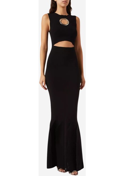 Cut-Out Detaylı Triko Elbise, Siyah