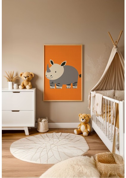 Tiny Rhino - Doğal Ahşap Çerçeveli Tablo - Sakin Çocuk Posteri