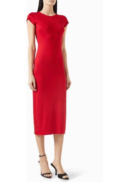 Kırmızı Midi Elbise - Jersey Kumaş - Şık ve Rahat Tasarım