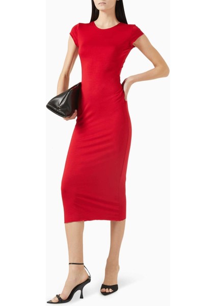 Kırmızı Midi Elbise - Jersey Kumaş - Şık ve Rahat Tasarım fiyatları