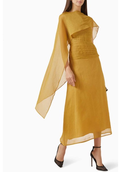 Şık Shawl Midi Elbise Ayrılabilir Şifon Şal ile Günlük ve Gece Tarzı fiyatları