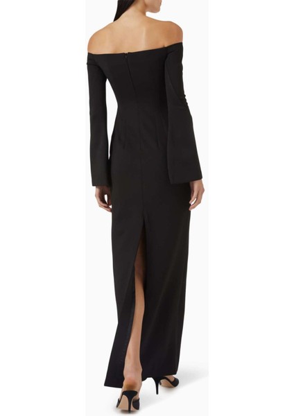 Louisa Maxi Dress - Off-Shoulder, Düğmeli Kollu, Sırt Yırtmaçlı, Şık Tasarım Elbise modelleri