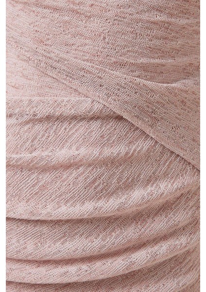 Boat-Neck Midi Elbise - Rib-Knit, Uzun Kol & Toplanmış Bel fırsatları