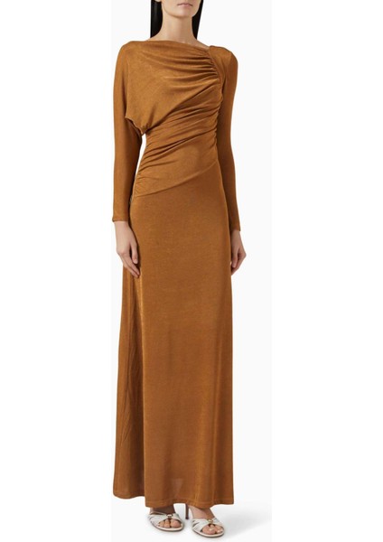 Daphne Maxi Elbise - Asimetrik Yaka, Uzun Kol, A-Line Siluet ve Şık Tasarım