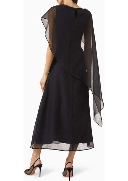 Şık Shawl Midi Elbise Ayrılabilir Şifon Şal ile Günlük ve Gece Tarzı modelleri