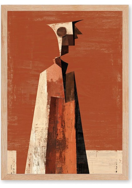 Korvin Soyut Geometrik Portre - Doğal Ahşap Çerçeveli Tablo - Art Collection fırsatları