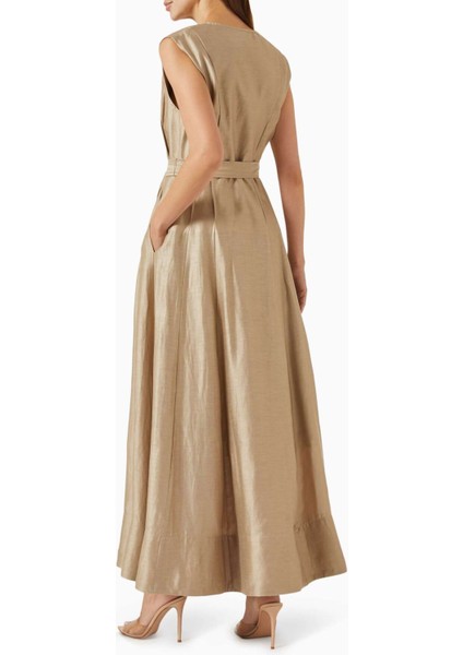 Bej Hepworth D-Ring Kemerli Maxi Elbise - %53 Keten, %36 Viskoz, %11 Naylon modelleri