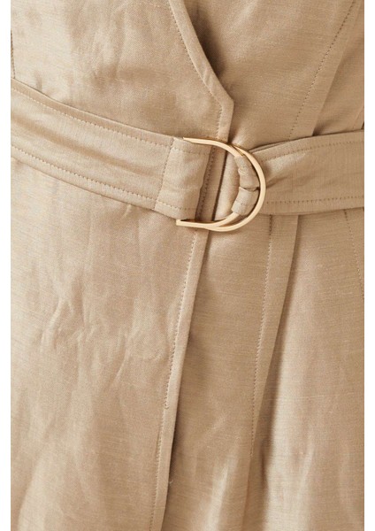 Bej Hepworth D-Ring Kemerli Maxi Elbise - %53 Keten, %36 Viskoz, %11 Naylon fırsatları