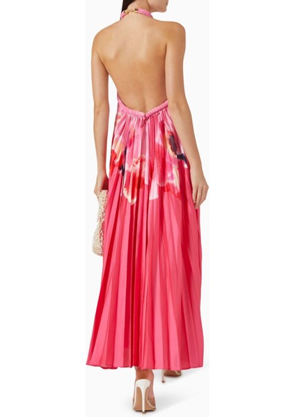 Fixby Plise Maxi Elbise - Çok Renkli - %100 Polyester - Halter Yaka fiyatları