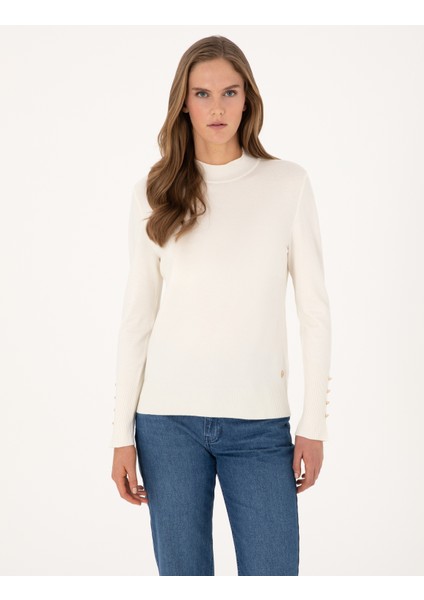 Kadın Ekru Slim Fit Basic Kazak 50310887-VR019