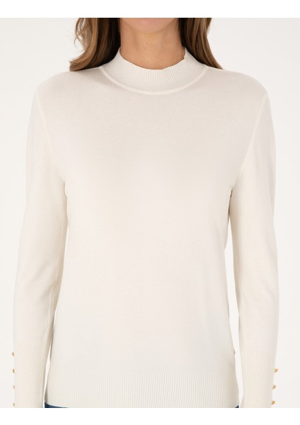 Kadın Ekru Slim Fit Basic Kazak 50310887-VR019