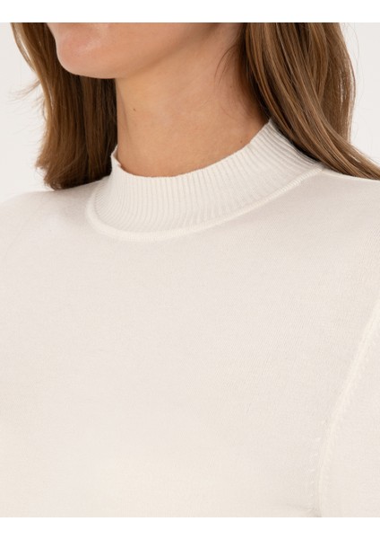 Kadın Ekru Slim Fit Basic Kazak 50310887-VR019