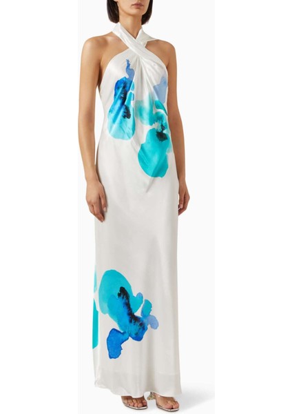 Mavi Yewgreen Maxi Elbise - Saten - 76% Asetat 24% Polyester - Drapeli Yaka Detayı