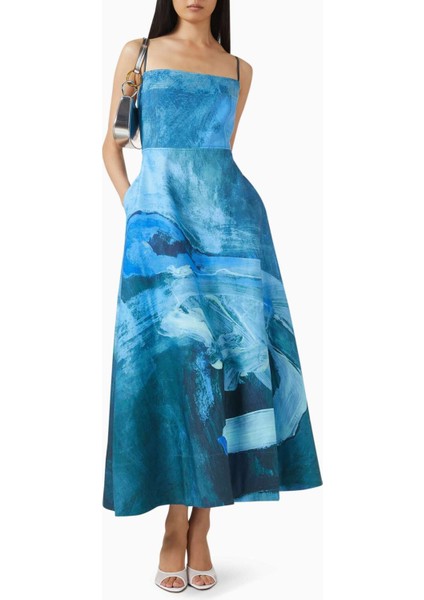Mavi Osidge Desenli Maxi Elbise - %73 Viskoz, %27 Keten Kumaş Içeriği ile Şık Tasarım fiyatları